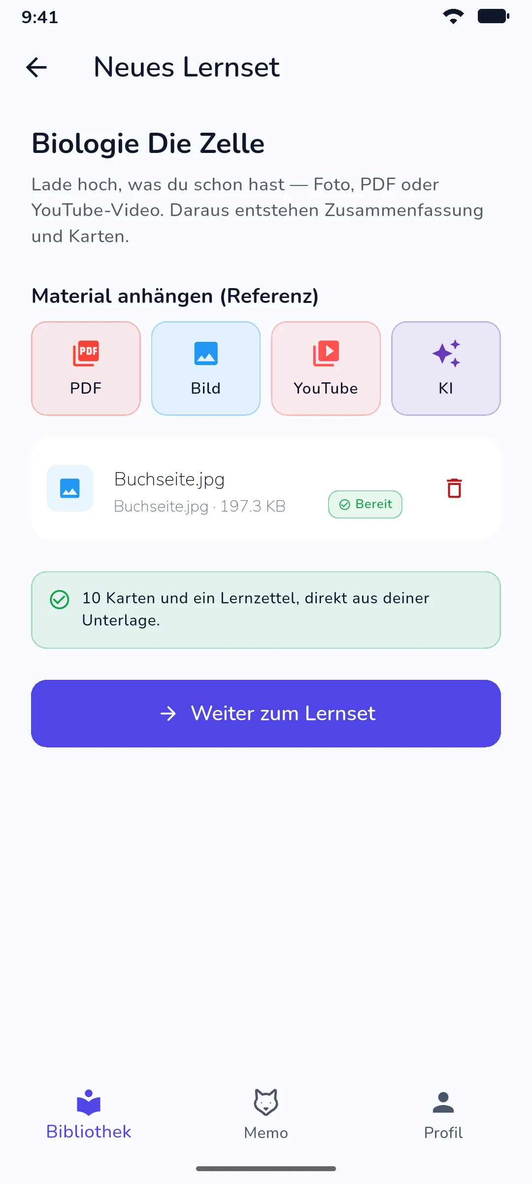 MemoSprint App: Aus Notizen und Unterlagen Karteikarten erstellen