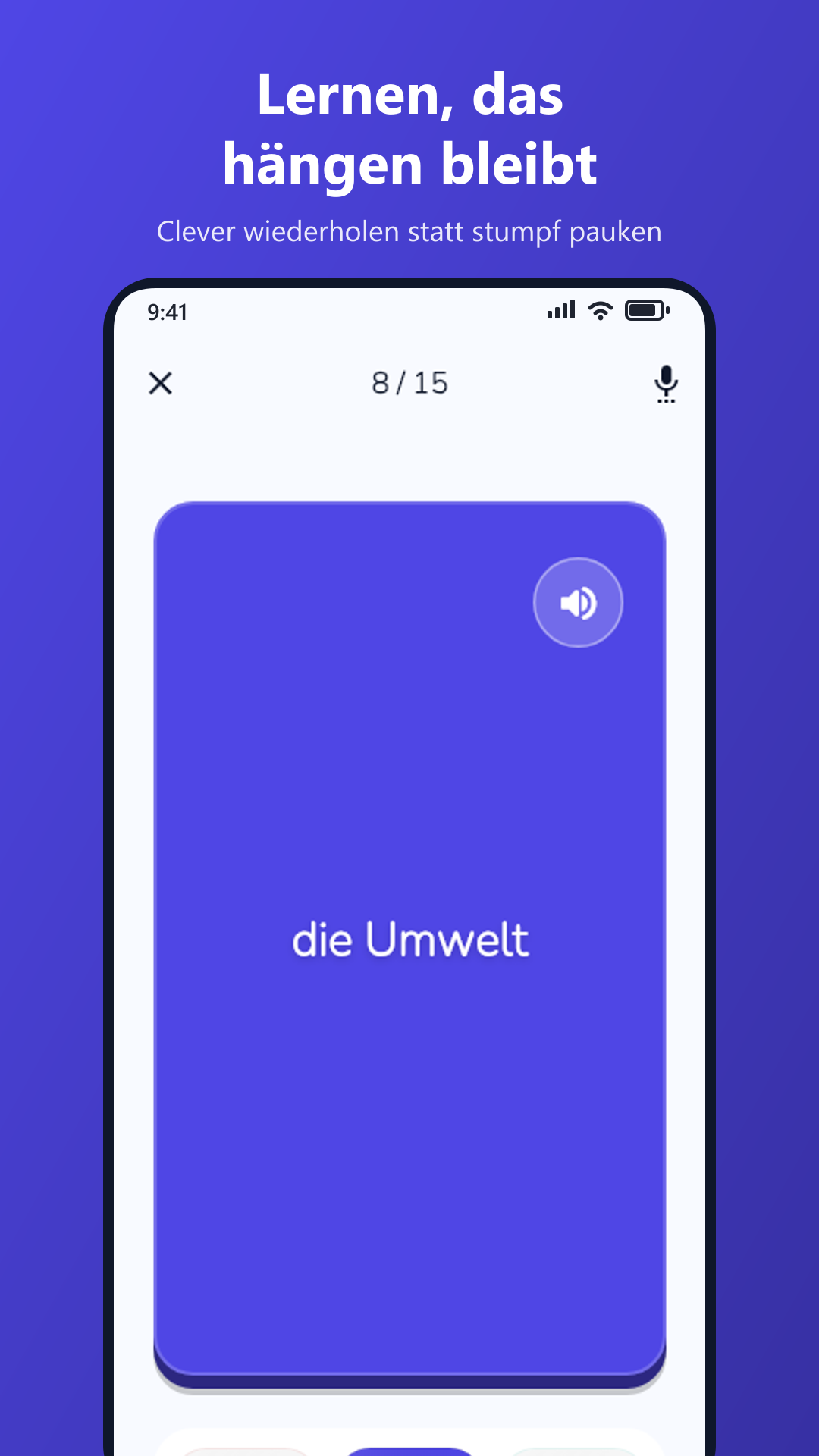 Karteikarte im MemoSprint Lernmodus mit Spaced Repetition