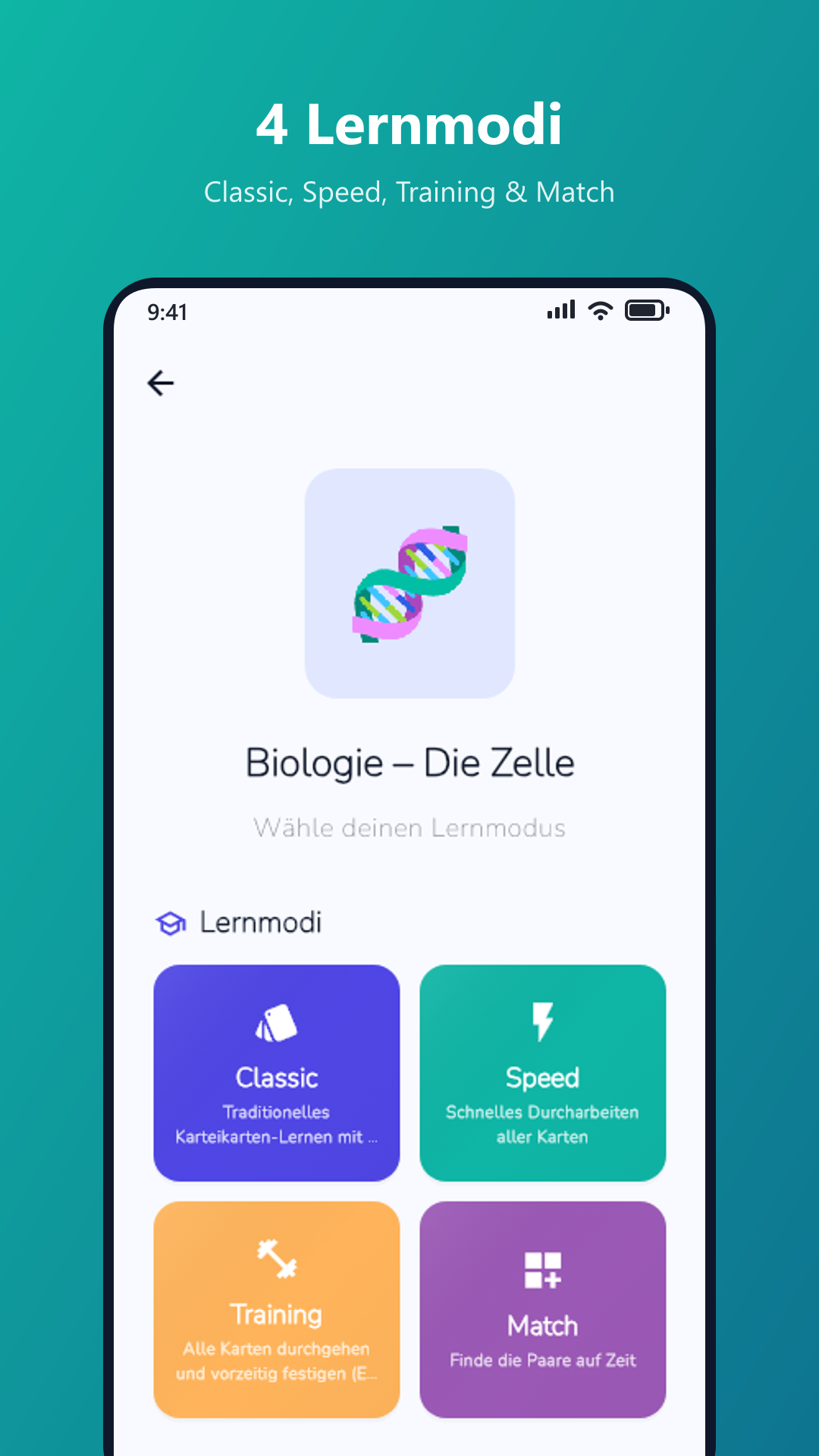 Die vier Lernmodi der MemoSprint App