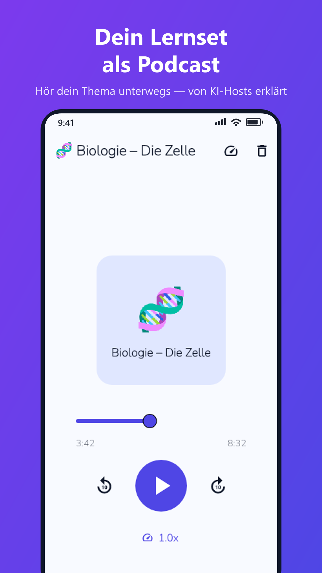 Lern-Podcast-Funktion der MemoSprint App
